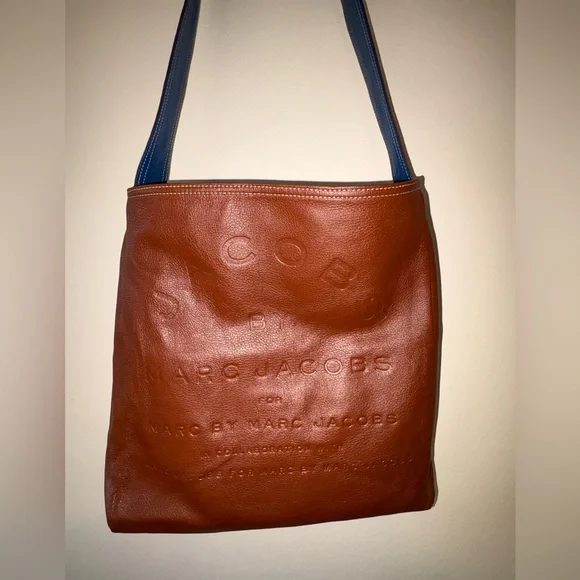 Marc Jacobs Reversible Leather Tote Brown Blue Shoulder Bag - Picture 9 of 10